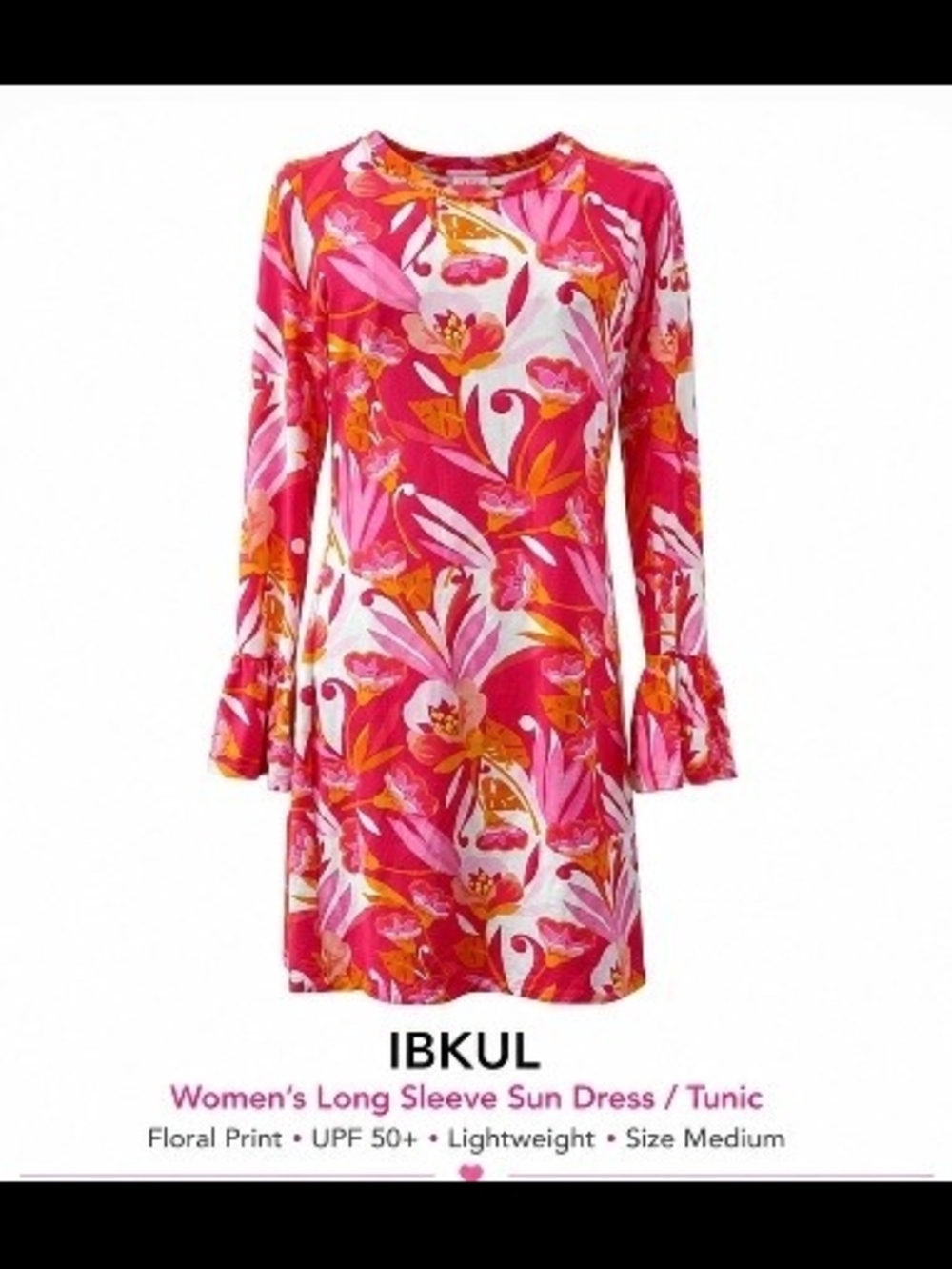 IBKUL Floral Long Sleeve Tunic Dress in Pink and Orange